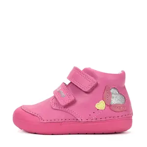 Pantofi D.D. Step fete, piele naturala, primii pași, talpa felxibilă, fuchsia, design cu inimoare_S066-61412-20_Pebebe