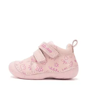Pantofi D.D. Step fete, primii pasi, piele naturala, talpa flexibila, roz cu imprimeu flori_S015-61675A-24_Pebebe