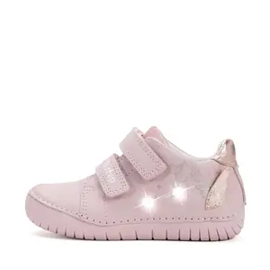 Pantofi D.D Step fete, piele naturala, talpă flexibilă, LED, roz deschis cu unicorn_S050-61970AM-25_Pebebe