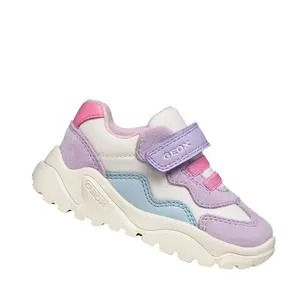 Pantofi Geox fete, piele naturala,  brant antibacterian, Geox Respira, Ciufciuf, alb, lila_B455QB-0FU22-C1022-21_Pebebe