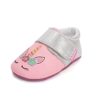 Pantofi interior D.D Step, piele naturala, roz cu unicorn_ K1596-61702-18/19_Pebebe