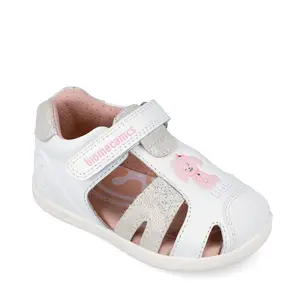 Sandale fete Barefoot Biomecanics Wider, Piele Naturala, Alb cu Imprimeu catel_262160-B050-22_Pebebe