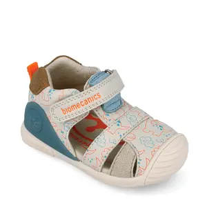 Sandale Biomecanics baieti, Biogateo, Piele Naturală, Bej cu Imprimeu Dinozauri_262125-B695-20_Pebebe
