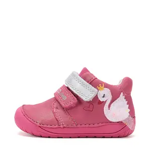Pantofi Barefoot D.D. Step fete, piele naturala, primii pasi, fuchsia sidef, design cu lebadă_S070-61837B-20_Pebebe