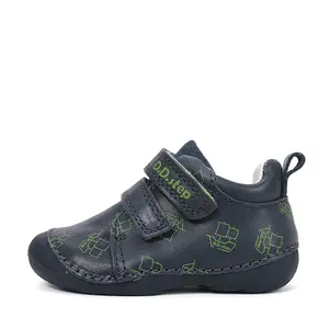 Pantofi D.D. Step baieti, primii pasi, piele naturala, talpa flexibila, bleumarin cu imprimeu barcuta_S015-61100B-19_Pebebe