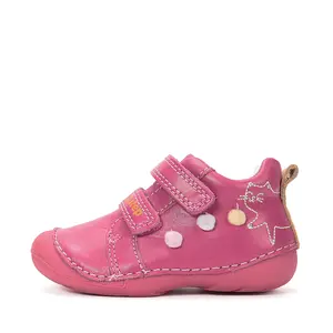 Pantofi D.D. Step fete, primii pasi, piele naturala, talpa flexibila, fuchsia cu pisică_S015-61267A-18_Pebebe