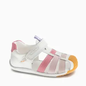 Sandale Barefoot fete Pablosky, albe cu bareta roz, Leader Tech, inchidere cu scai_069805-21_Pebebe