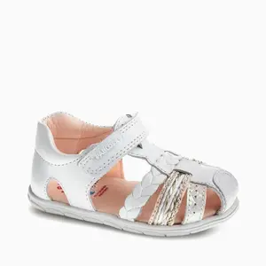 Sandale Barefoot fete Pablosky, piele naturala, alb, închidere cu scai_067200-20_Pebebe