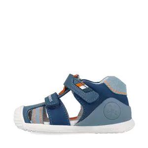 Sandale Biomecanics baieti, piele naturala, talpa flexibila, protectie degete, Biogateo Casual, bleumarin_262123-A556-20_Pebebe