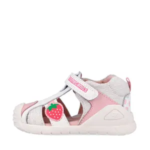 Sandale Biomecanics fete, talpa flexibila, protectie degete, Biogateo Casual, alb cu capsuna_262110-B050-23_Pebebe