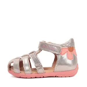 Sandale fete cu barete si ajustare cu 2 scaiuri, piele naturala, talpa flexibila, roz/auriu, D.D.Step_G111-61400-22_Pebebe