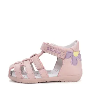 Sandale fete cu barete si ajustare cu 2 scaiuri, piele naturala, talpa flexibila, roz lila, D.D.Step_G111-61400AM-30_Pebebe