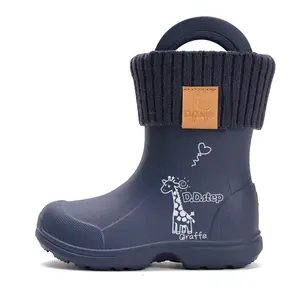 Cizme de ploaie pentru baieti, personalizabile, D.D.Step, bleumarin, din cauciuc cu interior textil detașabil, brant termic_SI106-52820-20/21_Pebebe