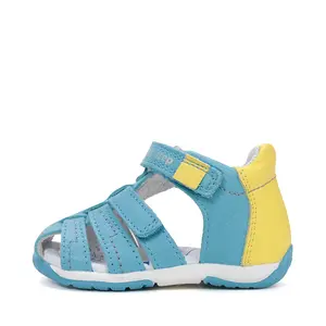 Sandale baieti cu barete si ajustare cu 2 scaiuri, piele naturala, talpa flexibila, albastru atlantic, D.D. Step_G111-61843A-25_Pebebe