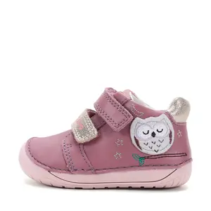 Pantofi D.D. Step,Barefoot, fete, piele naturala, primii pasi, mov, design cu bufnita_S070-62659B-20_Pebebe