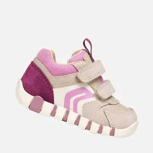 Pantofi Geox Fete, piele naturala si textil, brant antibacterian, Geox Respira, Iupidoo, Bej cu roz_B3558C-05422-C5378-19_Pebebe