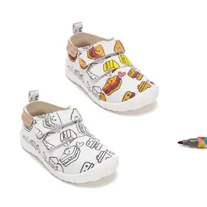 Pantofi de interior D.D.Step de colorat, cu carioci incluse, 2 scaiuri, alb, print Fast Food_C086-71353A-20_Pebebe