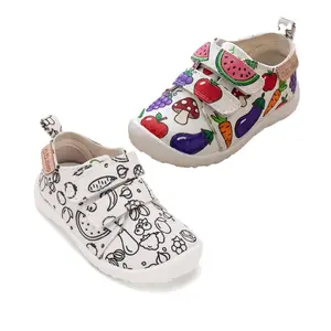 Pantofi de interior D.D.Step de colorat, cu carioci incluse, 2 scaiuri, alb, print Legume si fructe_C086-71353-20_Pebebe