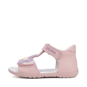 Sandale D.D Step fete, piele naturala, talpa felxibila, roz cu floare_G111-61348AM-30_Pebebe