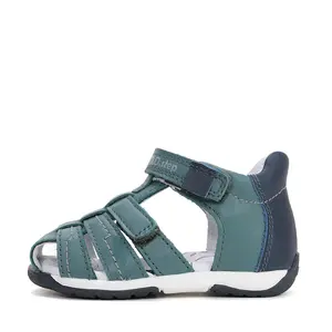 Sandale baieti cu barete si ajustare cu 2 scaiuri, piele naturala, talpa flexibila, verde inchis, D.D. Step_G111-61843M-31_Pebebe