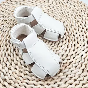 Sandale din piele naturală  cu scai și talpă din cauciuc flexibil, alb, LUY_RO-12-7-23_Pebebe