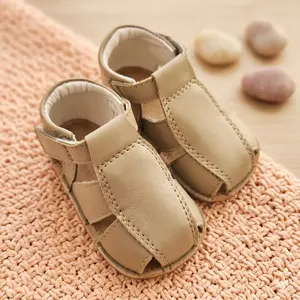 Sandale din piele naturală  cu scai și talpă din cauciuc flexibil, khaki, LUY_RO-12-8-23_Pebebe
