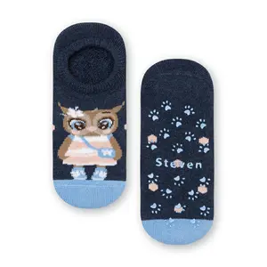 Șosete antiderapante pentru fete, bleumarin, cu bufnita, STEVEN_ZJ025134W_Pebebe