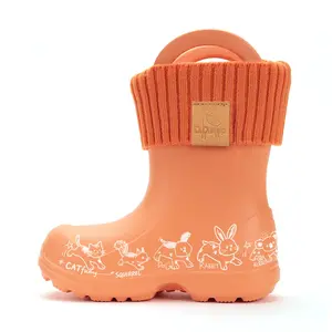 Cizme de ploaie pentru copii, personalizabile, D.D.Step, portocaliu, din cauciuc cu interior textil detașabil, brant termic_SI106-52225-20/21_Pebebe