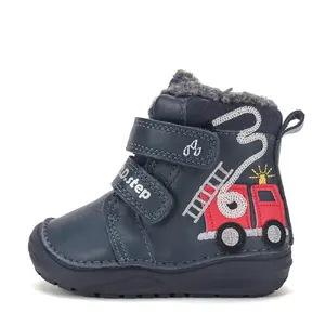 Ghete D.D.Step baieti, inalte, piele naturala, imblanite, bleumarin, model masina pompieri_W071-62477-20_Pebebe