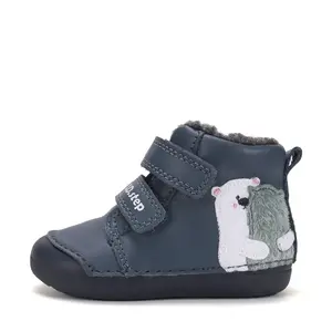 Ghete D.D.Step baieti, piele naturala, imblanite, bleumarin, model cu Urs polar_W066-62479-20_Pebebe