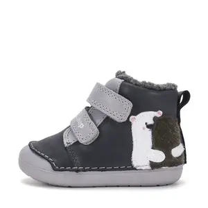 Ghete D.D.Step baieti, piele naturala, imblanite, bleumarin cu gri, model cu Urs polar_W066-62479A-20_Pebebe
