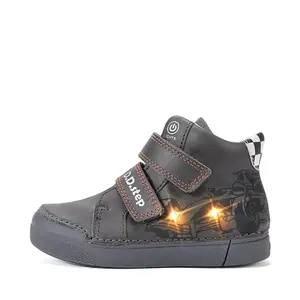 Ghete D.D.Step baieti cu LED, talpa flexibila, piele naturala, captuseala piele, olive, model cu masinuta_A068-62454M-25_Pebebe