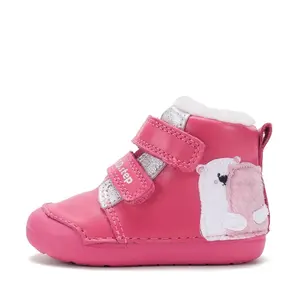 Ghete D.D.Step fete, piele naturala, imblanite, fuchsia, model cu Urs polar_W066-62479F-20_Pebebe