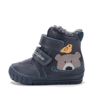 Ghete D.D.Step imblanite, baieti, piele naturala, talpa flexibila, bleumarin, model cu urs_W029-62556-19_Pebebe