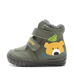 Ghete D.D.Step imblanite, baieti, piele naturala, talpa flexibila, olive, model cu urs_W029-62556B-19_Pebebe