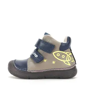 Ghete D.D Step baieti, fluorescent, piele naturala, talpa flexibila, captuseala textila, Gri, model cu racheta_A082-62203B-20_Pebebe