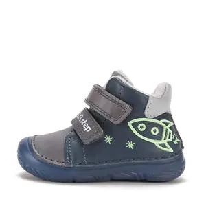 Ghete D.D Step baieti, fluorescent, piele naturala, talpa flexibila, captuseala textila, bleumarin, model cu racheta_A082-62203-20_Pebebe