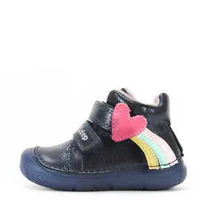 Ghete D.D Step fete, fluorescent, piele naturala, talpa flexibila, captuseala textila, bleumarin sidef, model curcubeu si inimioara_A082-62750-20_Pebebe