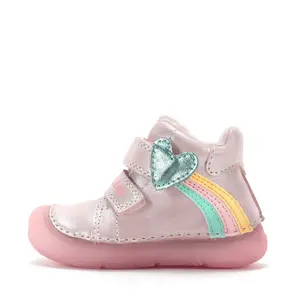 Ghete D.D Step fete, fluorescent, piele naturala, talpa flexibila, captuseala textila, roz sidef, model curcubeu si inimioara_A082-62750A-20_Pebebe