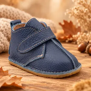 Ghete copii, barefoot, piele naturala, primii pasi, bleumarin_RO-121-2-17_Pebebe