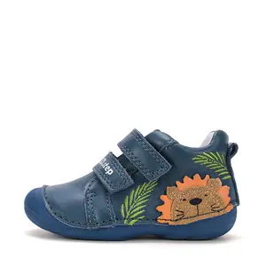 Pantofi D.D. Step baieti, primii pasi, piele naturala, talpa flexibila, albastru, model cu castor_S015-62748-19_Pebebe