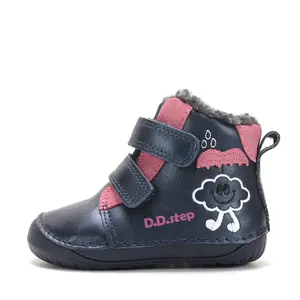 Ghete D.D Step fete, Barefoot, piele naturala, captuseala din blana, bleumarin sidef, emblema cu norisor_W070-62495D-20_Pebebe