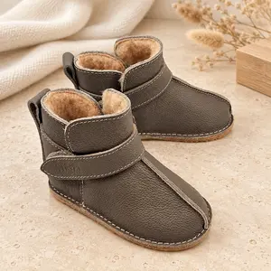 Cizme din piele pentru copii, talpa flexibila, primii pasi, imblanite, kaki_RO-106-6-20_Pebebe