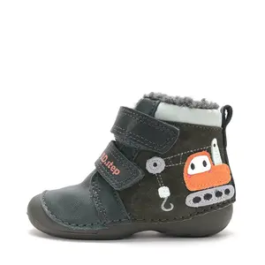 Ghete D.D Step baieti, piele naturala, talpa flexibila, imblanite, verde uscat, model cu excavator_W015-62928A-19_Pebebe