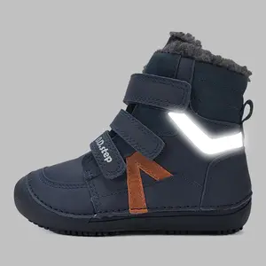 Ghete barefooot D.D Step baieti, piele naturala, reflectorizante, talpa felxibilă, bleumarin_W063-62643AM-25_Pebebe