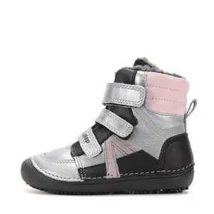 Ghete barefooot D.D Step fete, piele naturala, talpa felxibilă, argintiu cu roz_W063-62643DM-25_Pebebe