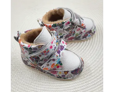 Ghete copii Barefoot, piele naturala, captuseala din blana, talpa felxibila, print fluturi, Stuy - RO-115-13-22-