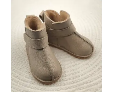 Cizme din piele pentru copii, barefoot, primii pasi, talpa flexibila, imblanite, bej - RO-106-29-24-