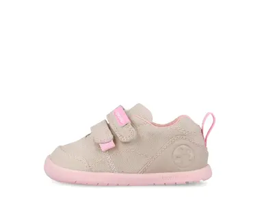 Pantofi Barefoot Biomecanics Wider Canvas cu Dublu Scai - Bej cu Accente Roz_262190-F884-20_Pebebe