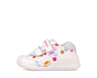 Pantofi Biomecanics fete, Biogateo Casual, primii pasi  – Alb cu Imprimeu Multicolor_262102-B050-19_Pebebe